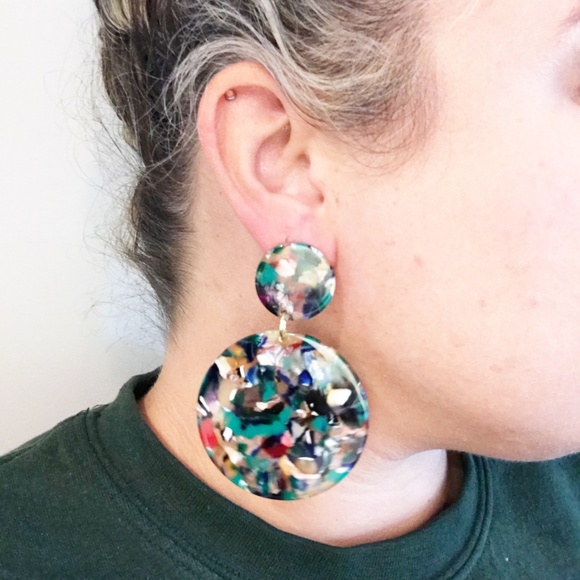 Circle Drop Earrings in Green - Picture 8 of 8